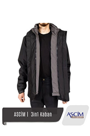 Ascim Outdoor 3-in-1 Kaban | Siyah - Haki