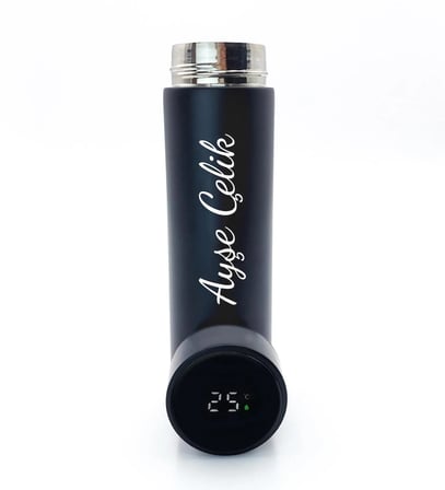 Kişiye Özel Siyah 500 ML Dereceli Termos & French Press & Kupa & Cam Suluk & Kalem Hediye Seti