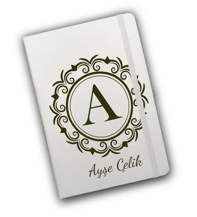 Kişiye Özel Beyaz Defter & Haki Çay Fincanı & Haki Kahve Fincanı & Kalem Hediye Seti