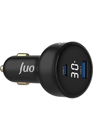Juo 30W Led Ekranlı Type-C + USB-A Araç Şarj Aleti iPhone & Android & Tablet Araç içi Şarj Cihazı