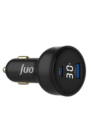 Juo 30W Led Ekranlı Type-C + USB-A Araç Şarj Aleti iPhone & Android & Tablet Araç içi Şarj Cihazı