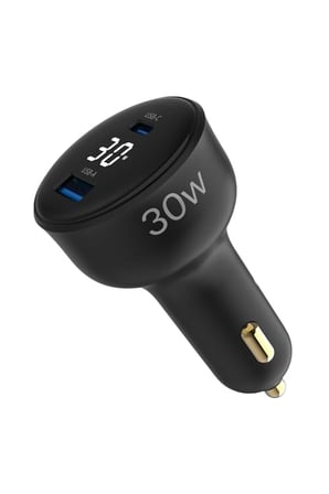 Juo 30W Led Ekranlı Type-C + USB-A Araç Şarj Aleti iPhone & Android & Tablet Araç içi Şarj Cihazı