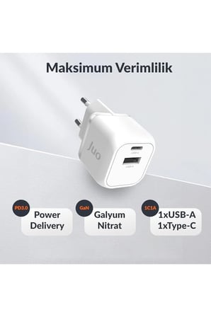 Juo 20w Gan Usb-c Usb-a Şarj Aleti Iphone & Ipad & Android Uyumlu Pd Qc4.0 Type-c Hızlı Şarj Cihazı