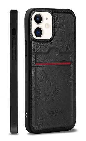 Apple iPhone 12 Kartlıklı Rich Boss Lüx Deri Kılıf Siyah