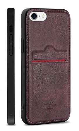 Apple iPhone 6S Kartlıklı Rich Boss Lüx Deri Kılıf Koyu Kırmızı