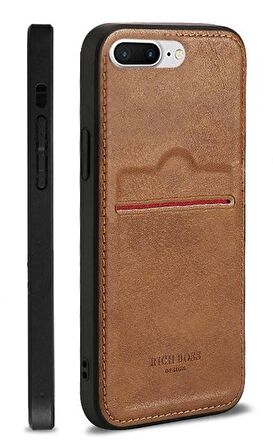 Apple iPhone 7 Plus Kartlıklı Rich Boss Lüx Deri Kılıf Açık Kahve