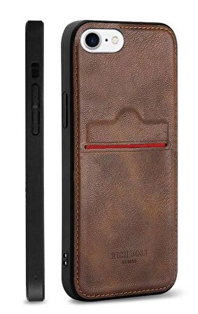 Apple iPhone 8 Kartlıklı Rich Boss Lüx Deri Kılıf Koyu Kahverengi