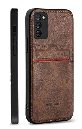 Samsung Galaxy M32 Kartlıklı Rich Boss Lüx Deri Kılıf Koyu Kahverengi