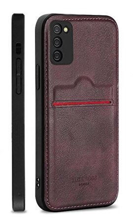 Samsung Galaxy M32 Kartlıklı Rich Boss Lüx Deri Kılıf Koyu Kırmızı