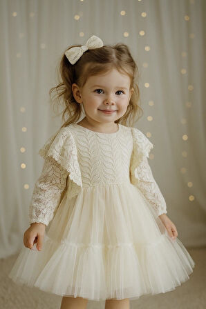 Kız Bebek Elbise Kız Çocuk Elbise Doğum Günü Parti Düğün Elbise Dantelli Kısa Kol Astarlı Elbise