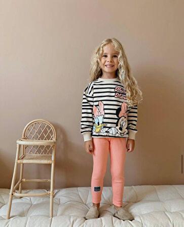 Minnie Baskılı Pembe Taytlı Kız Çocuk Takım