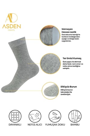 Bambu Erkek Soket Çorap 3 Lacivert, 3 Gri 6'lı Paket, Yıkamalı, Burun Dikişsiz