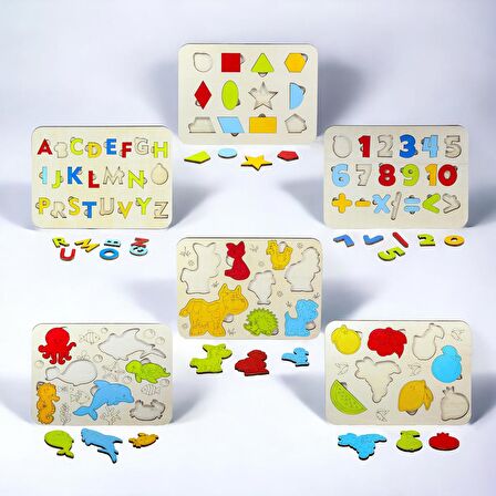 Ahşap 6’lı Eğitici Öğretici Set Yapboz Puzzle Bultak Çocuk Oyuncağı, Çocuk Puzzle Oyunu