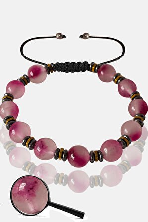 Sertifikalı Rose Hematit Pembe Renkli Kuvars Taşı Bileklik - Ayarlamalı
