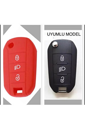 Citroen Yeni C3 Aircross Silikon Anahtar Koruma Kılıfı Kırmızı Renk Görselde Uyumlu Model Mevcut