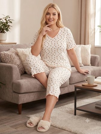 Büyük Beden Kısa Kol Pamuklu Ultrasoft Likralı Kapri Pijama Takımı