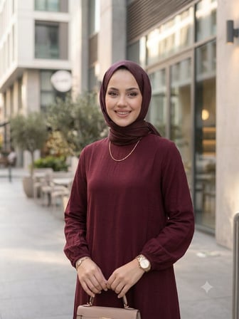 Kadın Büyük Beden Düz Renk Dokuma Viskon Kumaş Uzun Elbise
