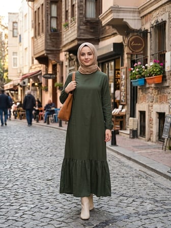 Kadın Büyük Beden Düz Renk Dokuma Viskon Kumaş Uzun Elbise