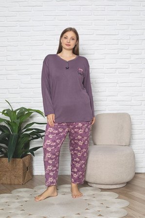 Büyük Beden Likralı Penye Pijama Takımı