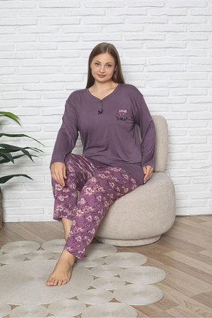 Büyük Beden Likralı Penye Pijama Takımı