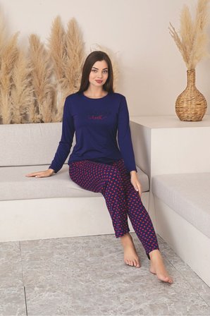 Kadın Uzun Kollu Likralı Milan Pijama Takımı