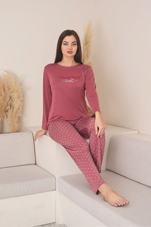 Kadın Uzun Kollu Likralı Milan Pijama Takımı