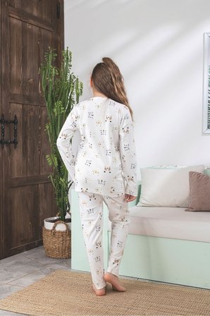 Çocuk Ayıcık Desen Likralı Soft interlok Kumaş Uzun Kollu Pijama Takımı