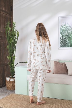 Çocuk Ayıcık Desen Likralı Soft interlok Kumaş Uzun Kollu Pijama Takımı