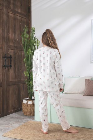 Çocuk Ayıcık Desen Likralı Soft interlok Kumaş Uzun Kollu Pijama Takımı