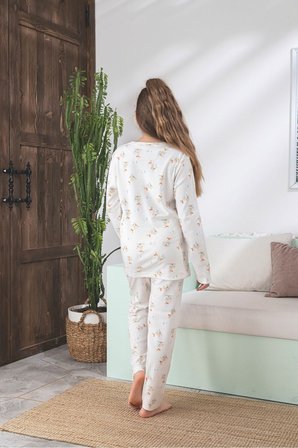 Çocuk Ayıcık Desen Likralı Soft interlok Kumaş Uzun Kollu Pijama Takımı