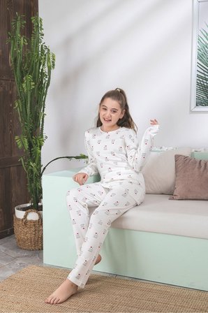 Çocuk Ayıcık Desen Likralı Soft interlok Kumaş Uzun Kollu Pijama Takımı