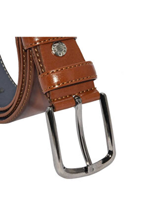 3.5 cm. Klasik Suni Deri Dikişli Model Erkek Kemer Taba