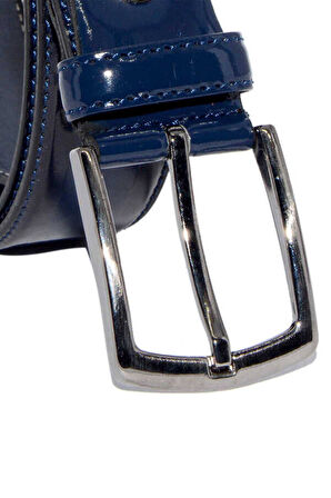 3.5 cm Tokalı Rugan Suni Deri Düz Renk Klasik Erkek Kemer Lacivert
