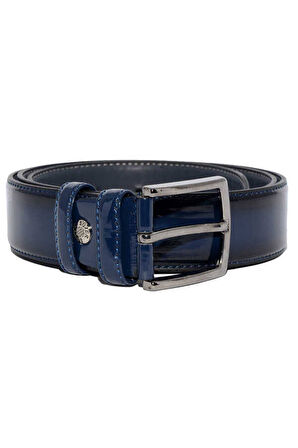 3.5 cm Tokalı Rugan Suni Deri Düz Renk Klasik Erkek Kemer Lacivert