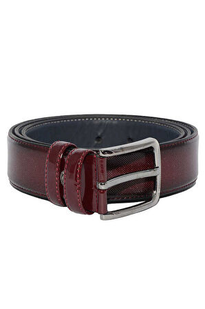 3.5 cm Tokalı Rugan Suni Deri Desenli Model Klasik Erkek Kemer Bordo