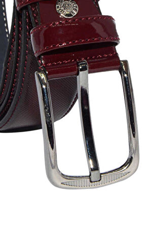 3.5 cm Tokalı Rugan Suni Deri Desenli Model Klasik Erkek Kemer Bordo