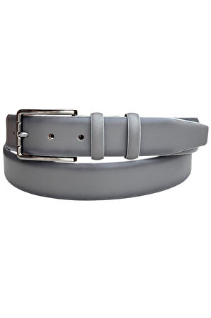 3.5 cm. Tokalı Hakiki Deri Düz Renk Klasik Kemer Gri