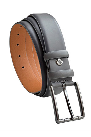 3.5 cm. Tokalı Hakiki Deri Düz Renk Klasik Kemer Gri