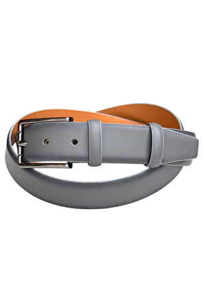 3.5 cm. Tokalı Hakiki Deri Düz Renk Klasik Kemer Gri