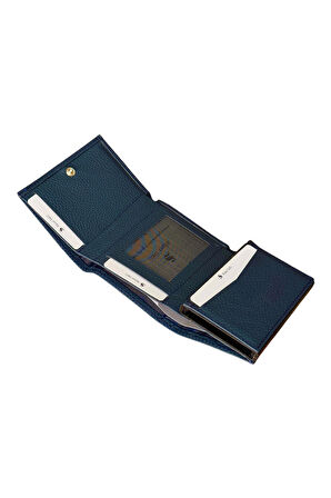 Hakiki Deri Otomatik Mekanizmalı Kredi Kartlık Lacivert