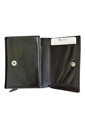 Hakiki Deri Otomatik Mekanizmalı Kredi Kartlık Siyah