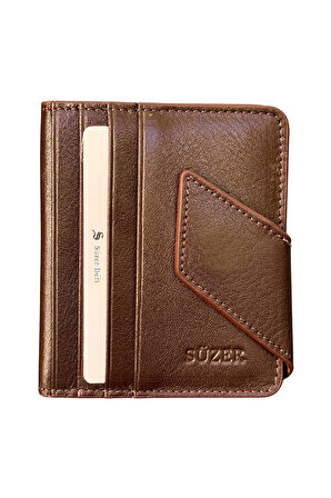 Mıknatıslı ve Kemerli İkiye Katlı Model Hakiki Deri Kredi Kartlık Kahverengi