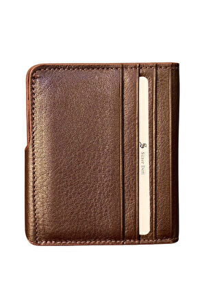 Mıknatıslı ve Kemerli İkiye Katlı Model Hakiki Deri Kredi Kartlık Kahverengi