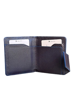 Mıknatıslı ve Kemerli İkiye Katlı Model Hakiki Deri Kredi Kartlık Lacivert