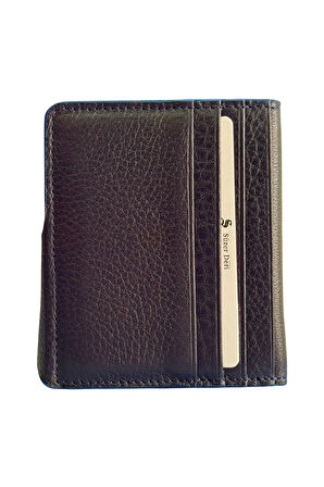 Mıknatıslı ve Kemerli İkiye Katlı Model Hakiki Deri Kredi Kartlık Lacivert