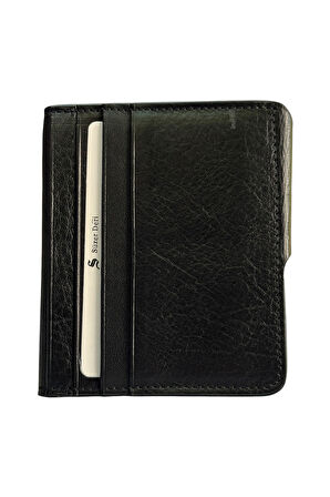 Mıknatıslı ve Kemerli İkiye Katlı Model Hakiki Deri Kredi Kartlık Siyah