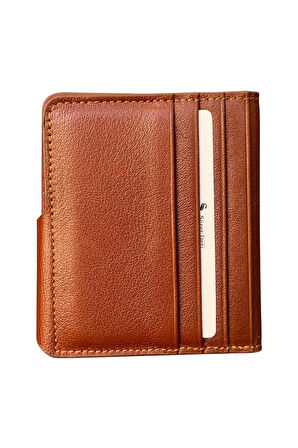 Mıknatıslı ve Kemerli İkiye Katlı Model Hakiki Deri Kredi Kartlık Taba