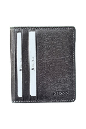 Mıknatıslı İkiye Katlı İnce Model Hakiki Deri Kredi Kartlık Crazy Gri