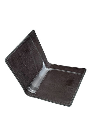 Mıknatıslı İkiye Katlı İnce Model Hakiki Deri Kredi Kartlık Crazy Gri