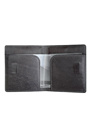 Mıknatıslı İkiye Katlı İnce Model Hakiki Deri Kredi Kartlık Crazy Gri